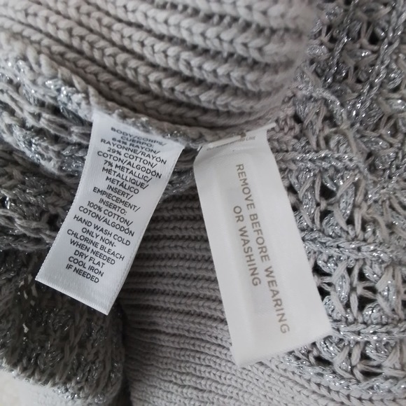 Loft Open Knit Sweater Size Small in Beige w/ Metallic Silver Threads - Picture 11 of 11